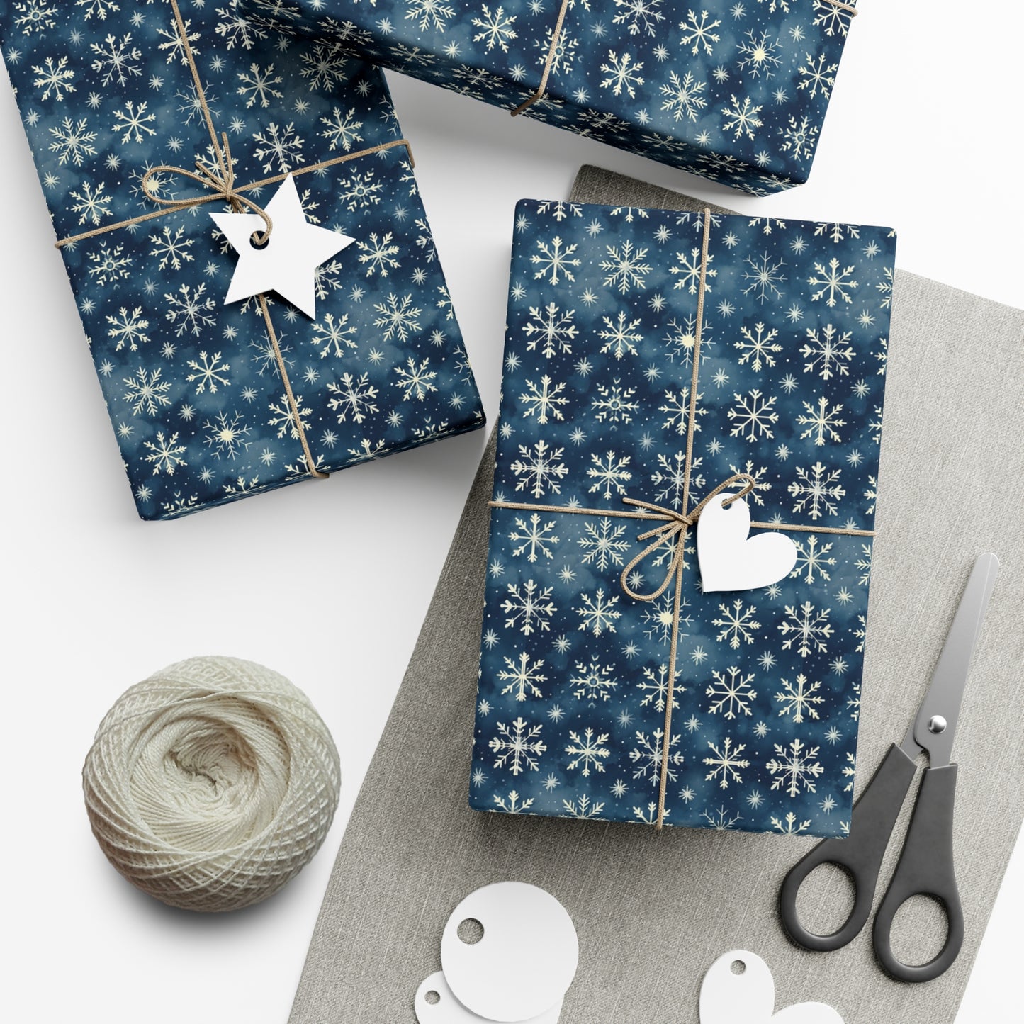 Intricate Snowflakes on Dark Navy Background Wrapping Paper