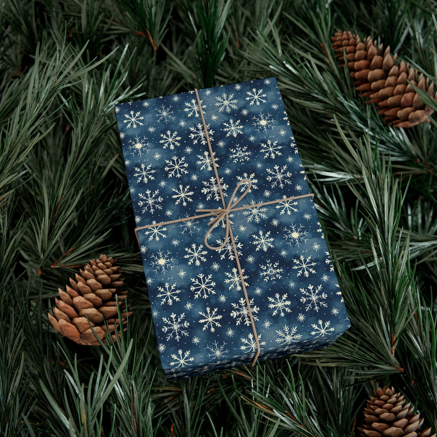 Intricate Snowflakes on Dark Navy Background Wrapping Paper