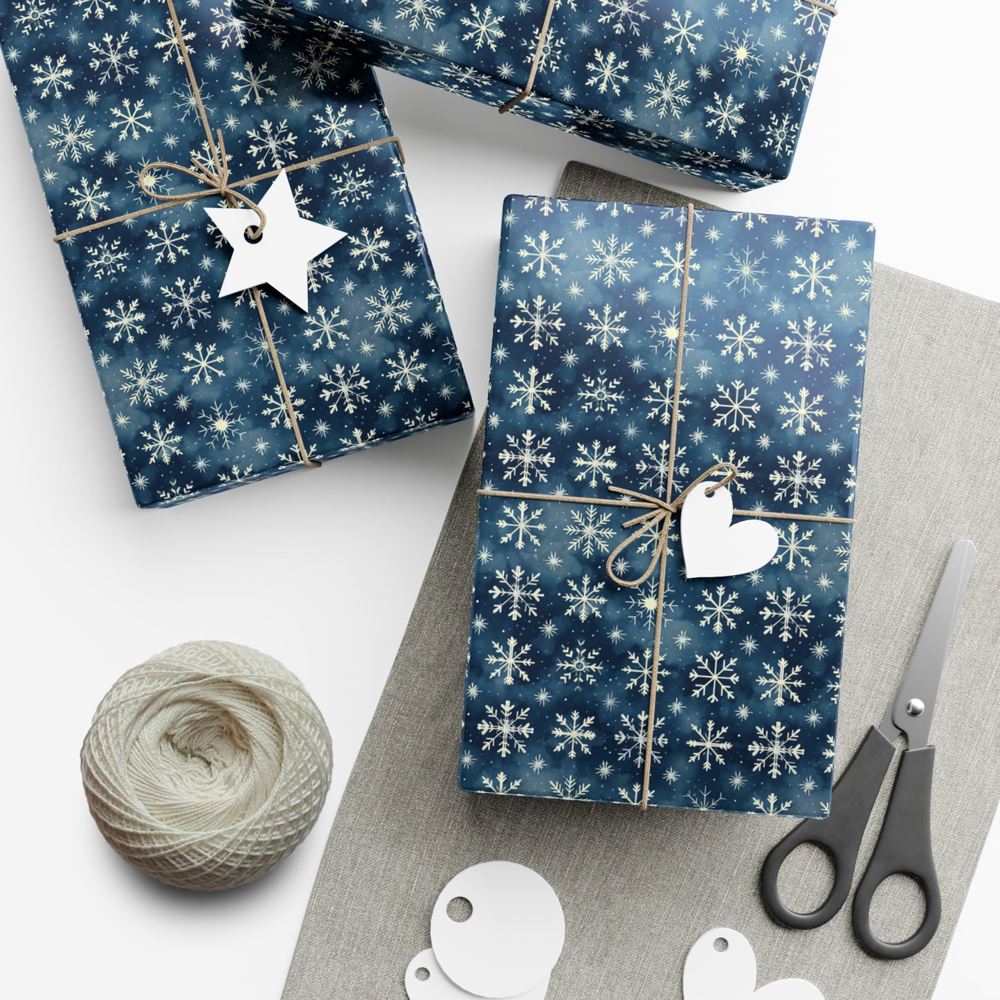 Intricate Snowflakes on Dark Navy Background Wrapping Paper