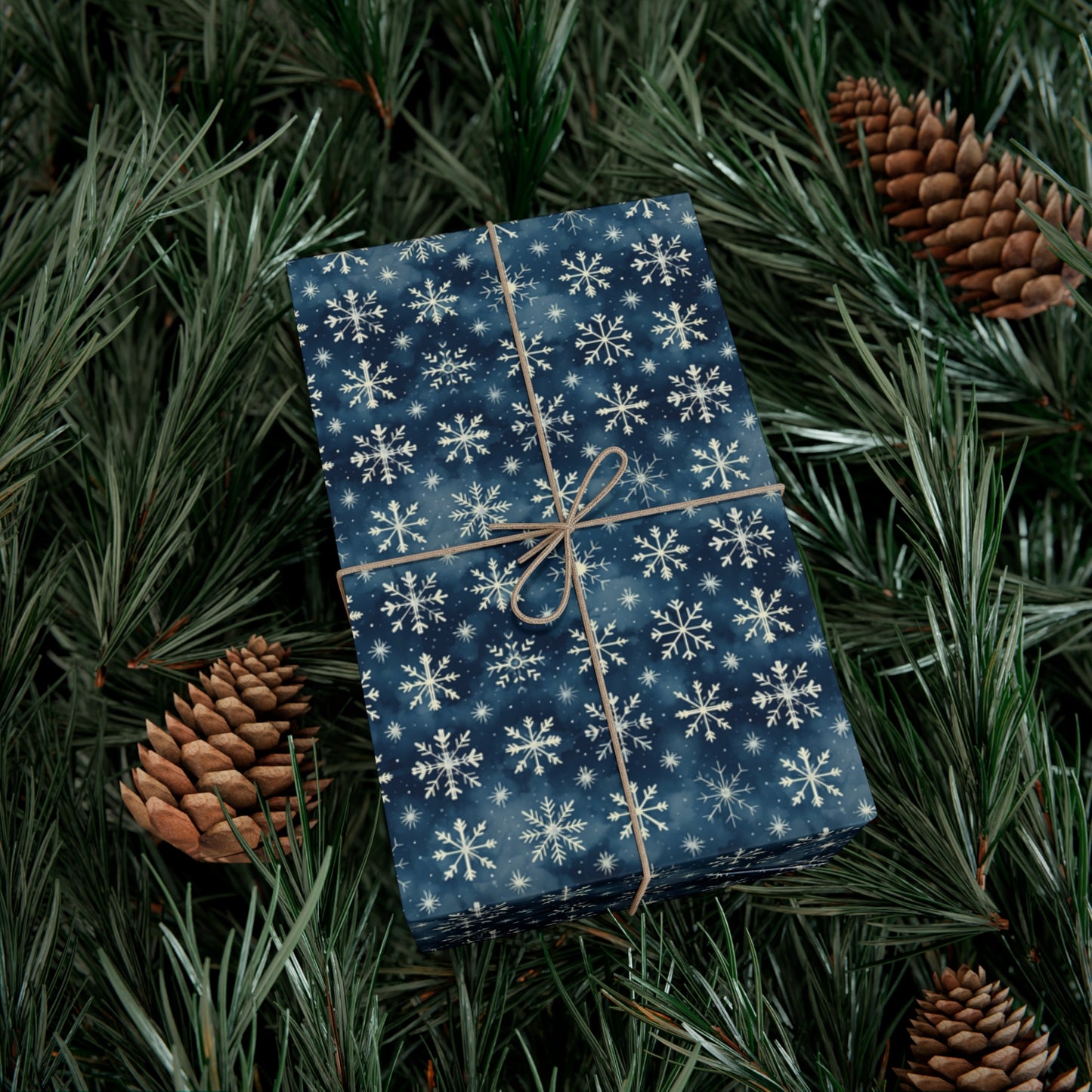 Intricate Snowflakes on Dark Navy Background Wrapping Paper