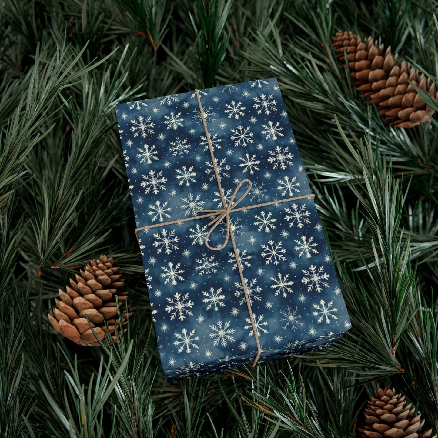 Intricate Snowflakes on Dark Navy Background Wrapping Paper