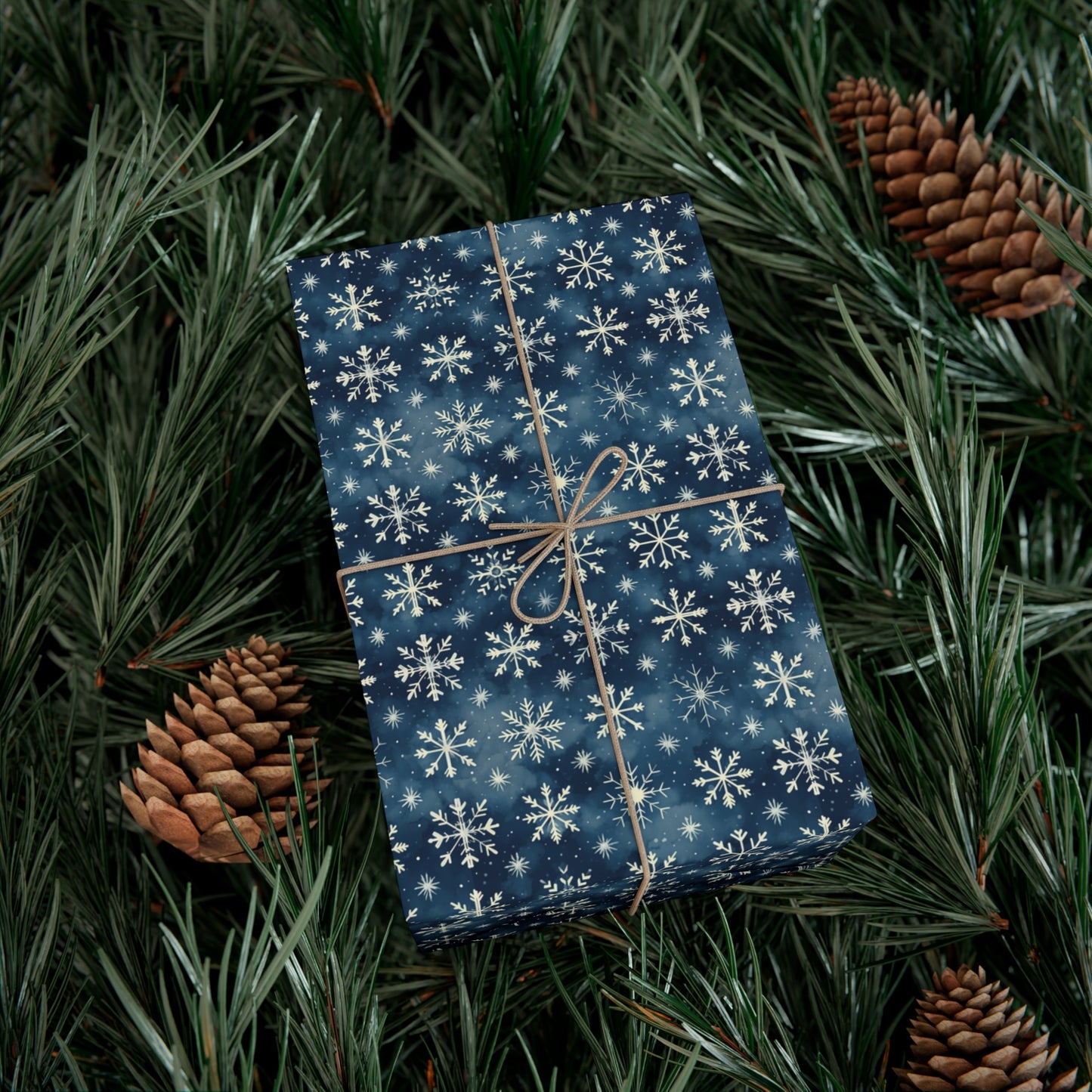 Intricate Snowflakes on Dark Navy Background Wrapping Paper