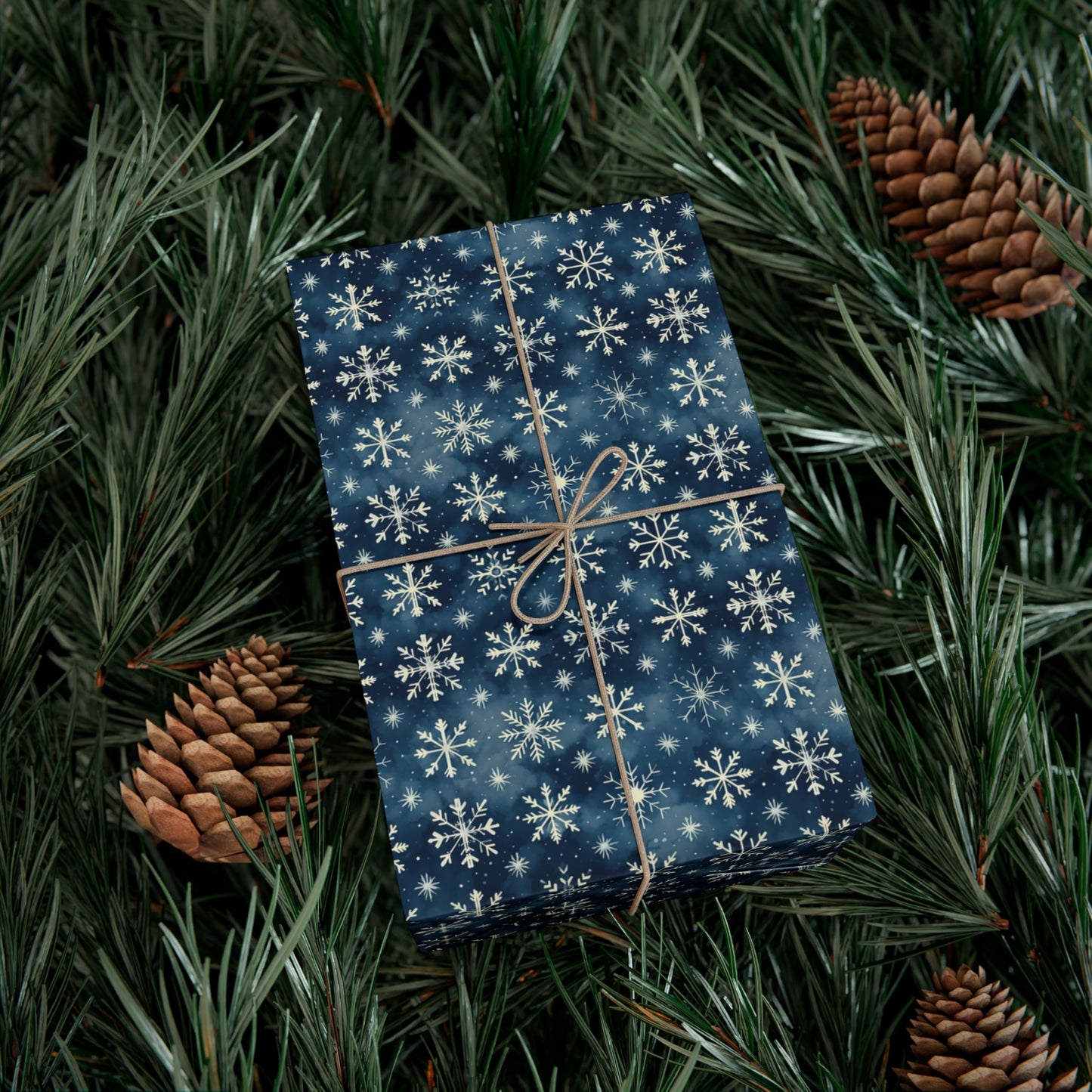 Intricate Snowflakes on Dark Navy Background Wrapping Paper