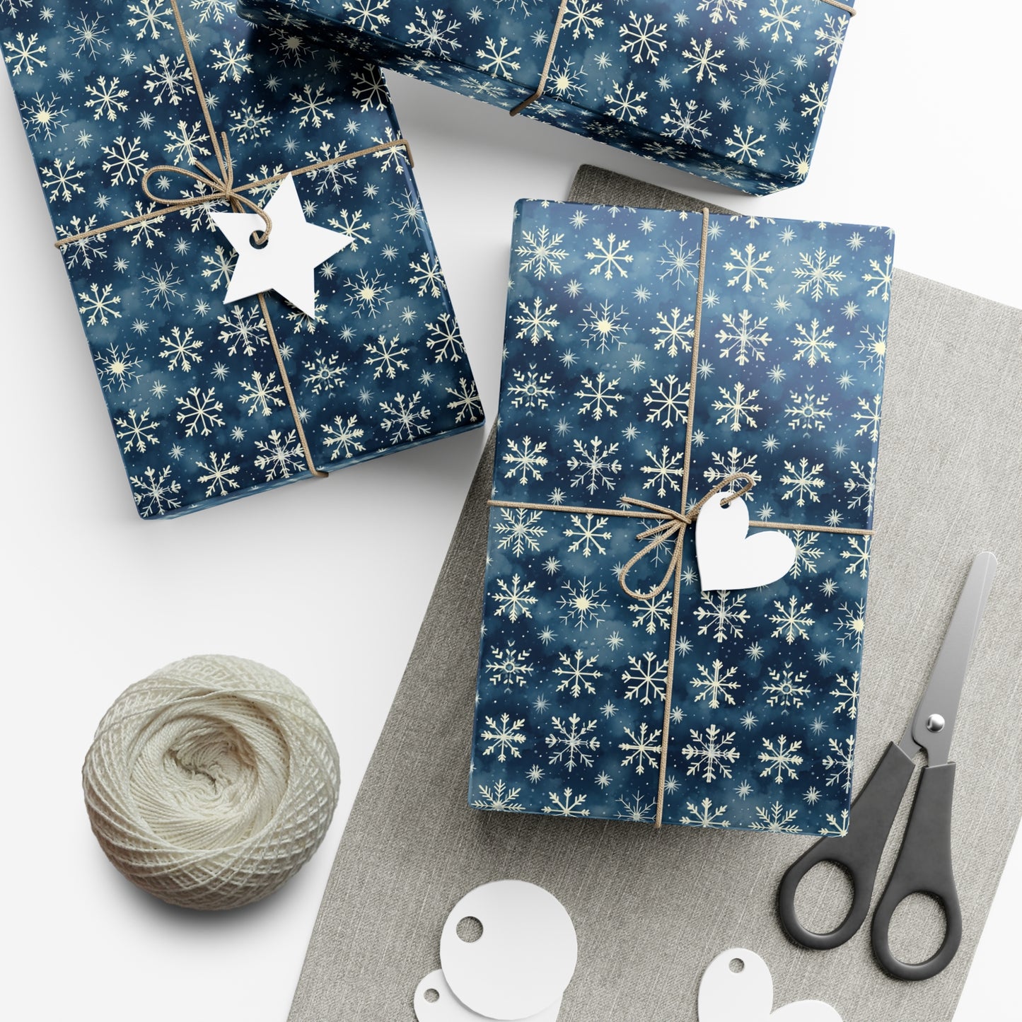 Intricate Snowflakes on Dark Navy Background Wrapping Paper