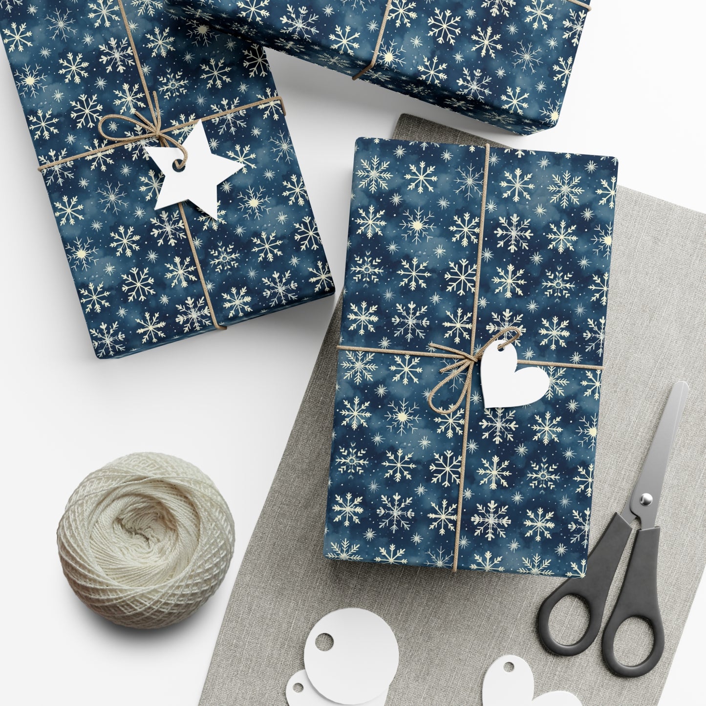 Intricate Snowflakes on Dark Navy Background Wrapping Paper