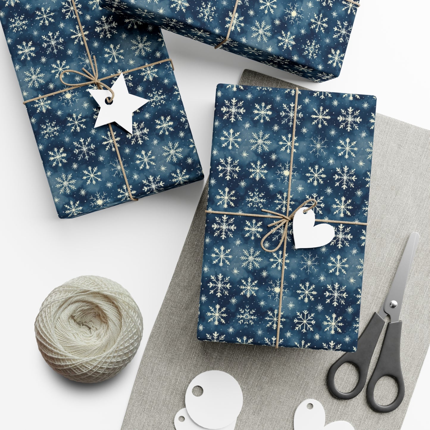 Intricate Snowflakes on Dark Navy Background Wrapping Paper