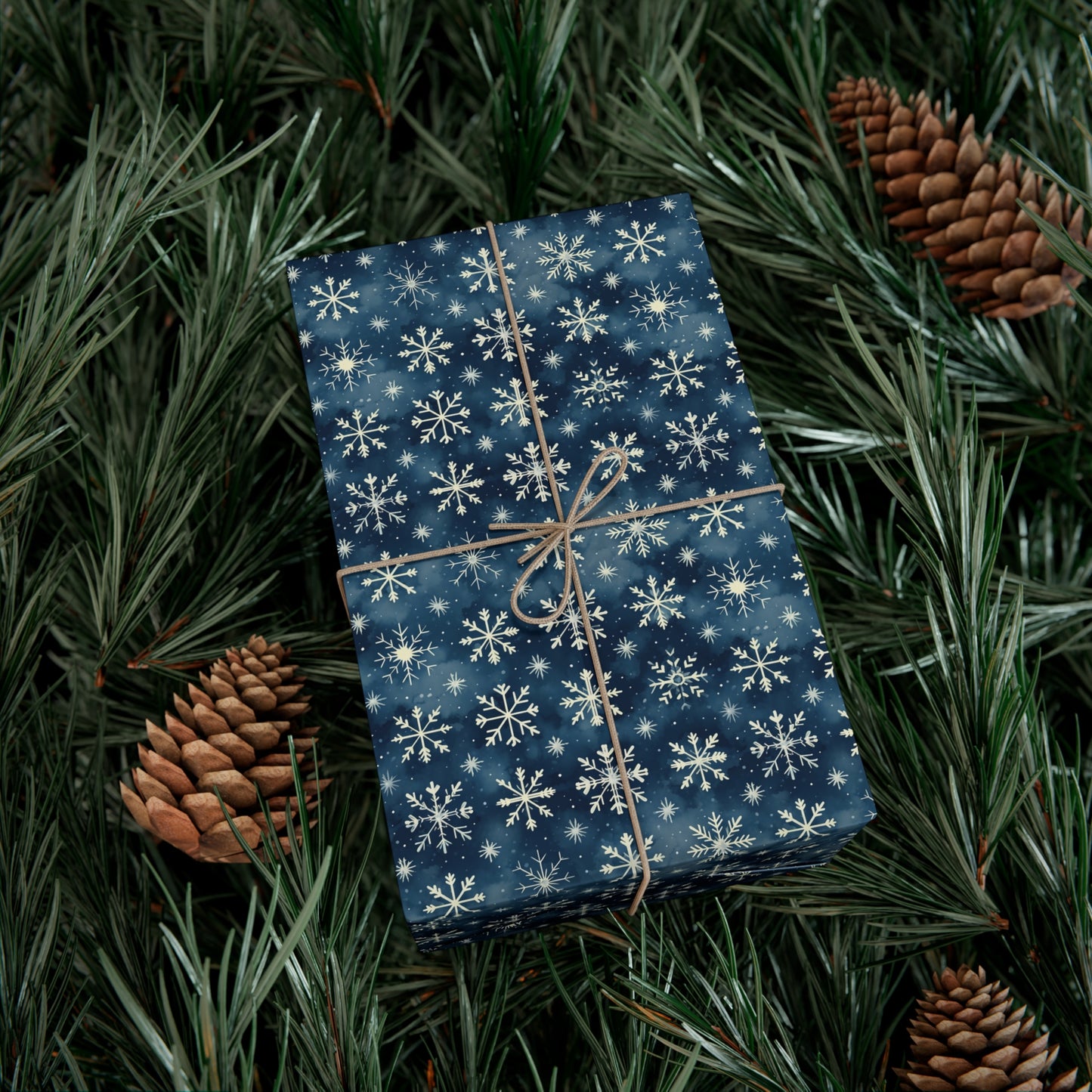 Intricate Snowflakes on Dark Navy Background Wrapping Paper